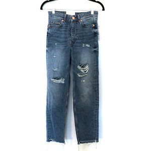 H&M Ripped Raw Hem Straight High Waist Jeans
